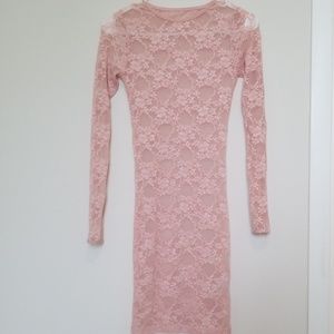 Form fitted pink lace dress